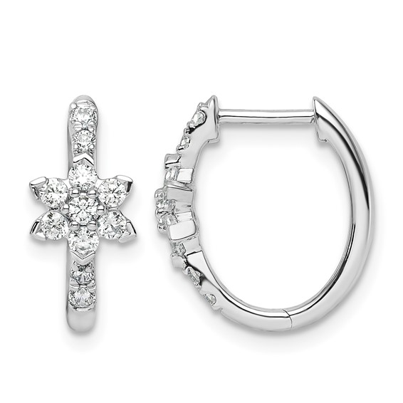 True Origin 14K White Gold 3/8 carat Lab Grown Diamond VS+ F+ Flower Hinged Hoop Complete Earrings