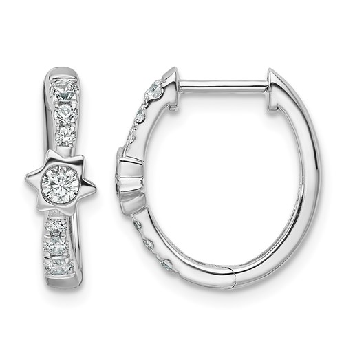 True Origin 14K White Gold 0.50 Carat Lab Grown Diamond VS+ F+ Hinged Hoop Complete Earrings