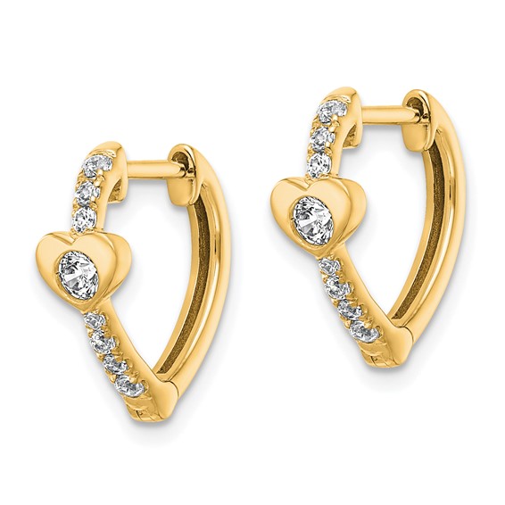 True Origin 14K Yellow Gold 1/3 carat Lab Grown Diamond VS+ F+ Heart Hinged Hoop Complete Earrings