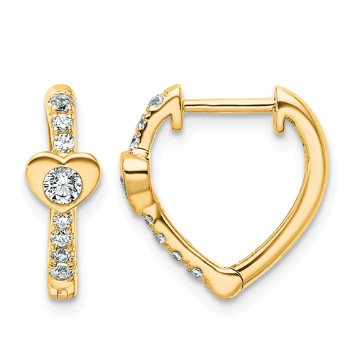 True Origin 14K Yellow Gold 0.33 Carat Lab Grown Diamond VS+ F+ Heart Hinged Hoop Complete Earrings