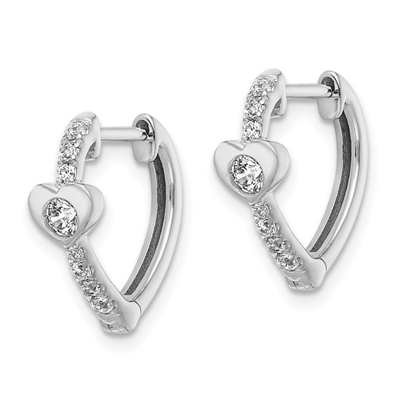True Origin 14K White Gold 1/3 carat Lab Grown Diamond VS+ F+ Heart Hinged Hoop Complete Earrings