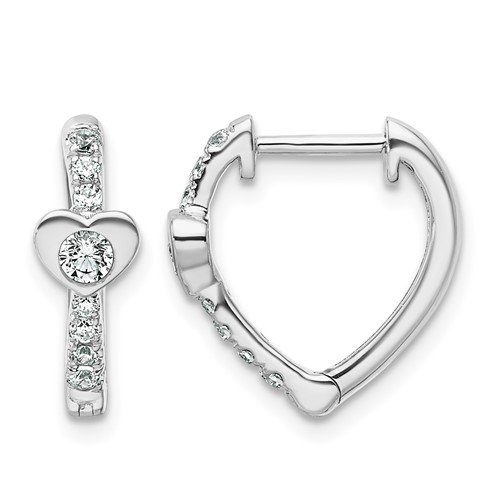 True Origin 14K White Gold 0.33 Carat Lab Grown Diamond VS+ F+ Heart Hinged Hoop Complete Earrings