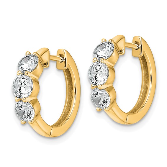 True Origin 14K Yellow Gold 1 7/8 carat Lab Grown Diamond VS+ F+ Three Stone Hinged Hoop Complete Earrings