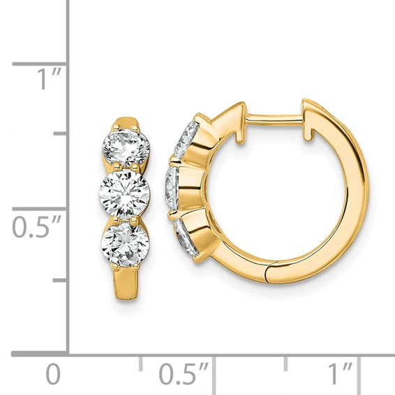 True Origin 14K Yellow Gold 1 7/8 carat Lab Grown Diamond VS+ F+ Three Stone Hinged Hoop Complete Earrings