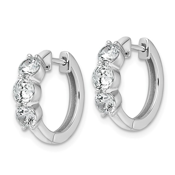 True Origin 14K White Gold 1 7/8 carat Lab Grown Diamond VS+ F+ Three Stone Hinged Hoop Complete Earrings