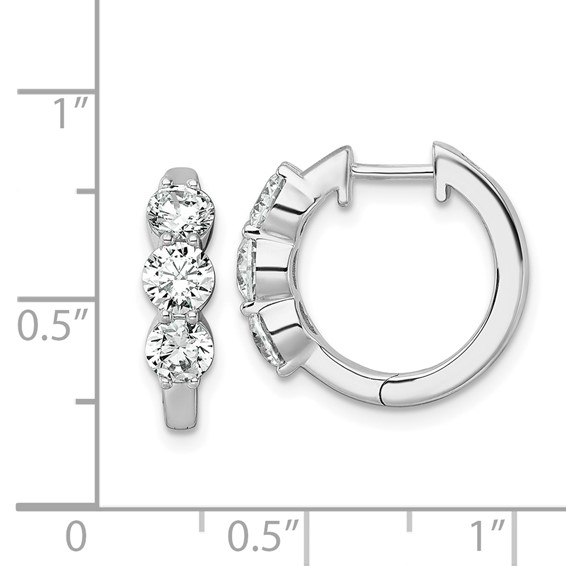 True Origin 14K White Gold 1 7/8 carat Lab Grown Diamond VS+ F+ Three Stone Hinged Hoop Complete Earrings