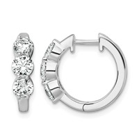 True Origin 14K White Gold 1.88 Carat Lab Grown Diamond VS+ F+ Three Stone Hinged Hoop Complete Earrings view 1