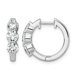 True Origin 14K White Gold 1 7/8 carat Lab Grown Diamond VS+ F+ Three Stone Hinged Hoop Complete Earrings