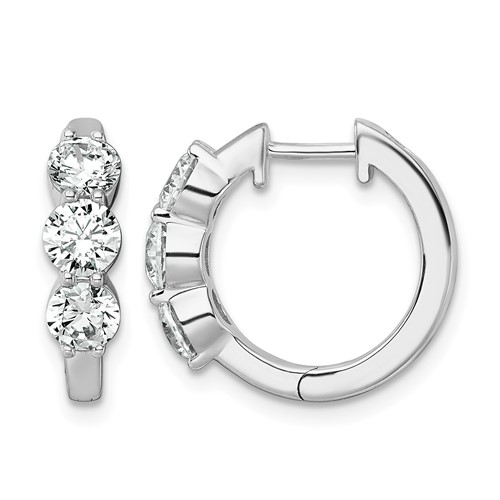True Origin 14K White Gold 1.88 Carat Lab Grown Diamond VS+ F+ Three Stone Hinged Hoop Complete Earrings