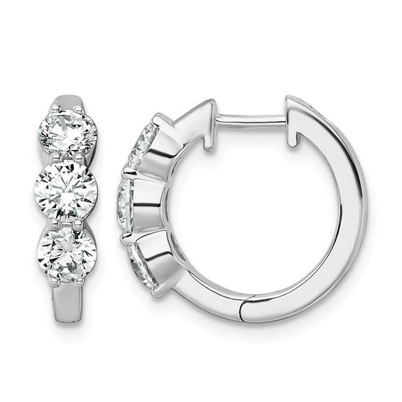 True Origin 14K White Gold 1 7/8 carat Lab Grown Diamond VS+ F+ Three Stone Hinged Hoop Complete Earrings