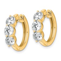 True Origin 14K Yellow Gold 3 Carat Lab Grown Diamond VS+ F+ Three Stone Hinged Hoop Complete Earrings view 2