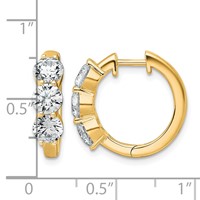 True Origin 14K Yellow Gold 3 Carat Lab Grown Diamond VS+ F+ Three Stone Hinged Hoop Complete Earrings view 3
