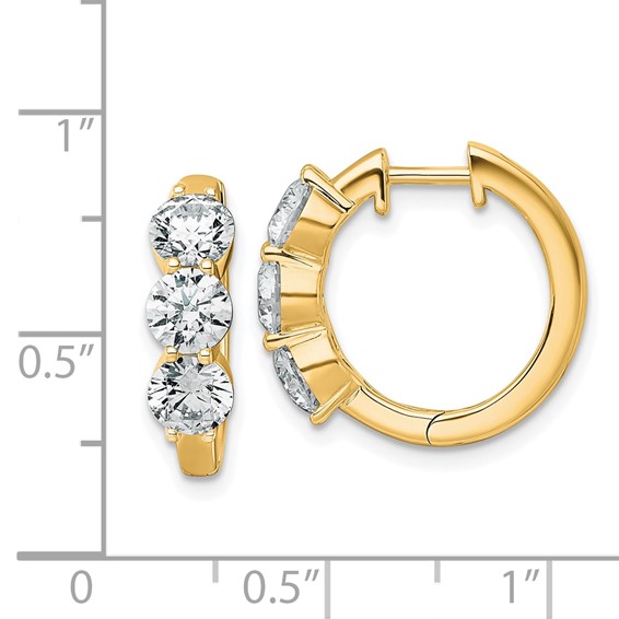 True Origin 14K Yellow Gold 3 carat Lab Grown Diamond VS+ F+ Three Stone Hinged Hoop Complete Earrings