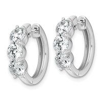 True Origin 14K White Gold 3 Carat Lab Grown Diamond VS+ F+ Three Stone Hinged Hoop Complete Earrings view 2