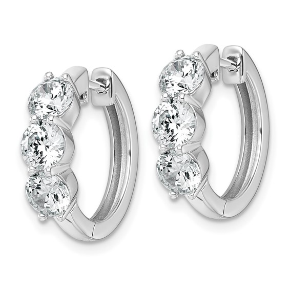 True Origin 14K White Gold 3 carat Lab Grown Diamond VS+ F+ Three Stone Hinged Hoop Complete Earrings