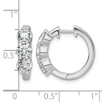 True Origin 14K White Gold 3 Carat Lab Grown Diamond VS+ F+ Three Stone Hinged Hoop Complete Earrings view 3