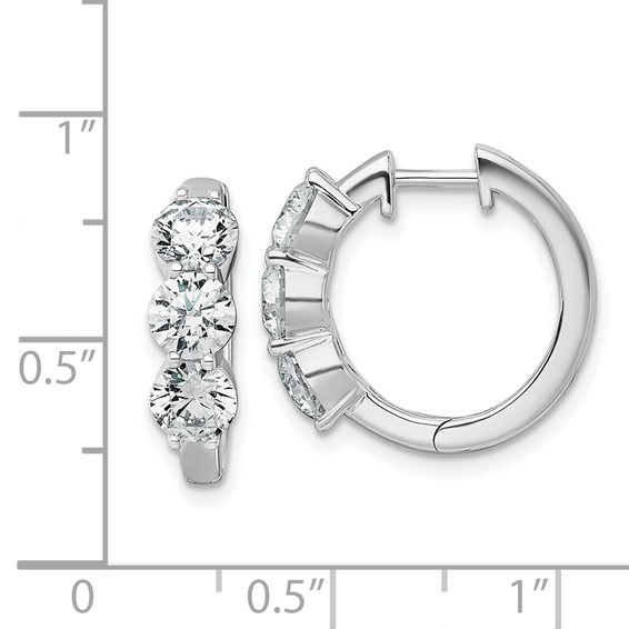 True Origin 14K White Gold 3 carat Lab Grown Diamond VS+ F+ Three Stone Hinged Hoop Complete Earrings