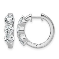 True Origin 14K White Gold 3 Carat Lab Grown Diamond VS+ F+ Three Stone Hinged Hoop Complete Earrings view 1