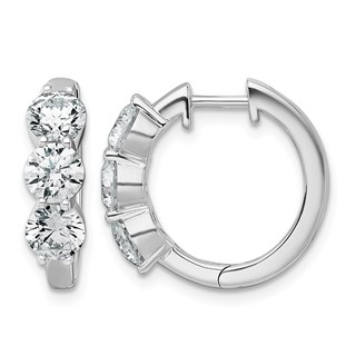 True Origin 14K White Gold 3 carat Lab Grown Diamond VS+ F+ Three Stone Hinged Hoop Complete Earrings