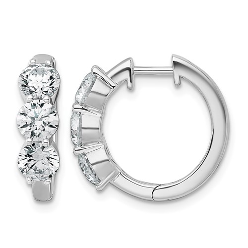 True Origin 14K White Gold 3 Carat Lab Grown Diamond VS+ F+ Three Stone Hinged Hoop Complete Earrings