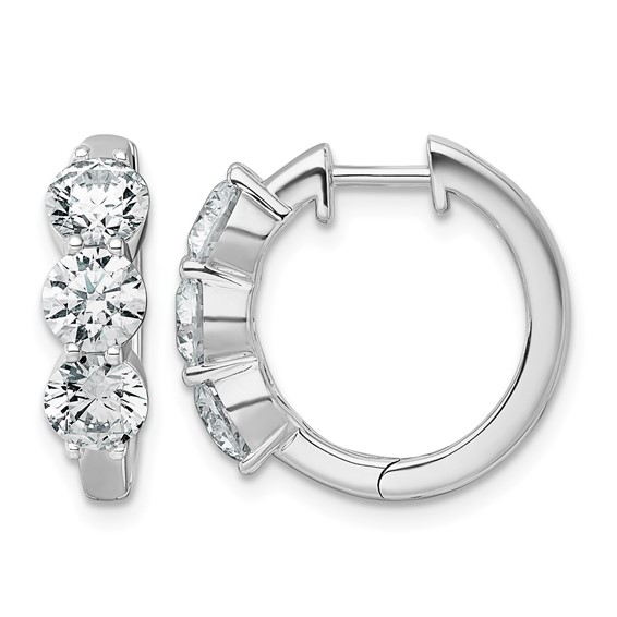 True Origin 14K White Gold 3 carat Lab Grown Diamond VS+ F+ Three Stone Hinged Hoop Complete Earrings