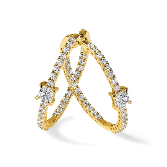 True Origin 14K Yellow Gold 3 1/8 carat Lab Grown Diamond VS+ F+ Complet In and Out Hoop Earrings