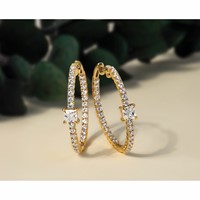True Origin 14K Yellow Gold 3.12 Carat Lab Grown Diamond VS+ F+ Complet in and Out Hoop Earrings view 5