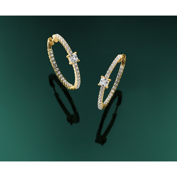 True Origin 14K Yellow Gold 3 1/8 carat Lab Grown Diamond VS+ F+ Complet In and Out Hoop Earrings