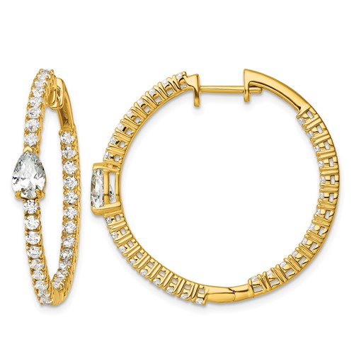 True Origin 14K Yellow Gold 3.12 Carat Lab Grown Diamond VS+ F+ Complet in and Out Hoop Earrings