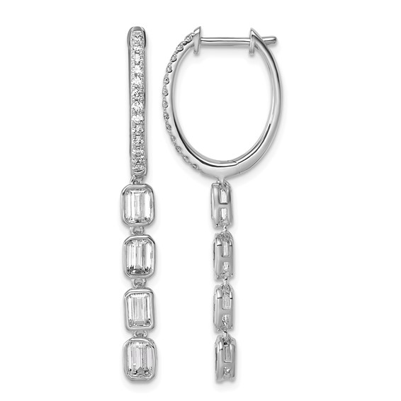 True Origin 14K White Gold 1 carat Lab Grown Diamond VS+ F+ Complete Dangle Hoop Earrings