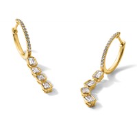 True Origin 14K Yellow Gold 1 Carat Lab Grown Diamond VS+ F+ Complete Dangle Hoop Earrings view 4