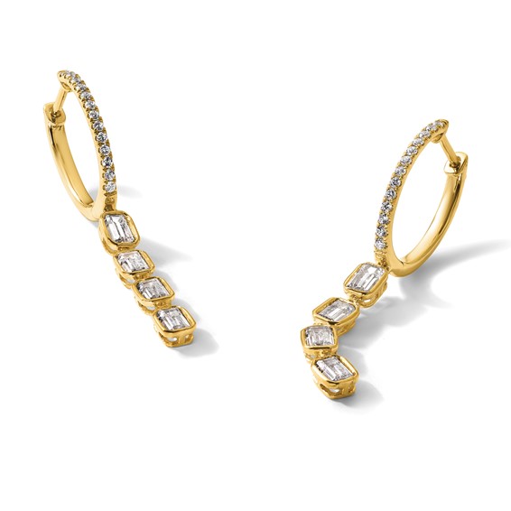 True Origin 14K Yellow Gold 1 carat Lab Grown Diamond VS+ F+ Complete Dangle Hoop Earrings