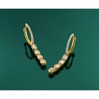 True Origin 14K Yellow Gold 1 Carat Lab Grown Diamond VS+ F+ Complete Dangle Hoop Earrings view 5