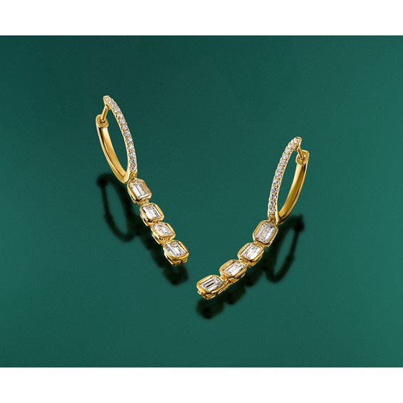 True Origin 14K Yellow Gold 1 carat Lab Grown Diamond VS+ F+ Complete Dangle Hoop Earrings