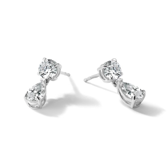 True Origin 14K White Gold 3 5/8 carat Lab Grown Diamond VS+ F+ Complete Post Dangle Earrings