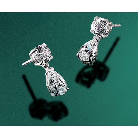 True Origin 14K White Gold 3 5/8 carat Lab Grown Diamond VS+ F+ Complete Post Dangle Earrings