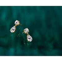 True Origin 14K Yellow Gold 2.88 Carat Lab Grown Diamond VS+ F+ Complete Post Dangle Earrings view 4
