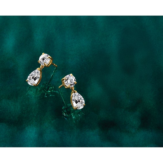 True Origin 14K Yellow Gold 2 7/8 carat Lab Grown Diamond VS+ F+ Complete Post Dangle Earrings