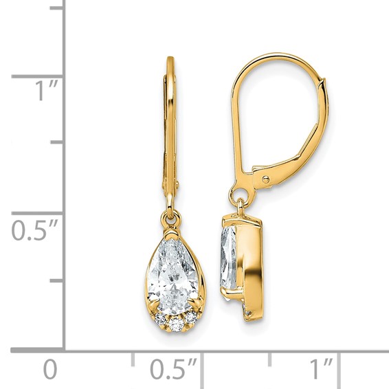 Gold Diamond Dangle Pear Leaverback Earrings