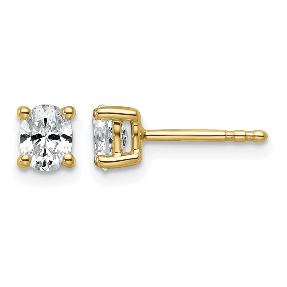 True Origin 14K Yellow Gold 0.50 Carat Lab Grown Diamond VS+ F+ Oval Four Prong Heavy Weight Complete Stud Earrings