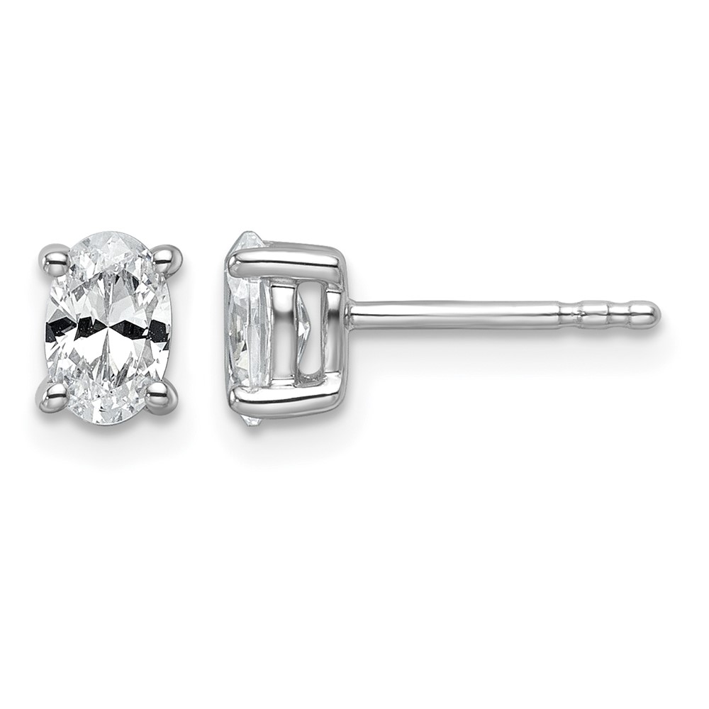 True Origin 14K White Gold 0.75 Carat Lab Grown Diamond VS+ F+ Oval Four Prong Heavy Weight Complete Stud Earrings