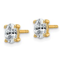 True Origin 14K Yellow Gold 0.75 Carat Lab Grown Diamond VS+ F+ Oval Four Prong Heavy Weight Complete Stud Earrings view 2