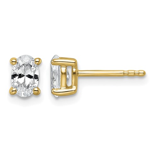 True Origin 14K Yellow Gold 0.75 Carat Lab Grown Diamond VS+ F+ Oval Four Prong Heavy Weight Complete Stud Earrings