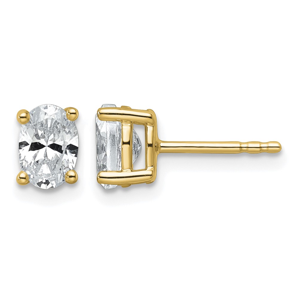 True Origin 14K Yellow Gold 1 Carat Lab Grown Diamond VS+ F+ Oval Four Prong Heavy Weight Complete Stud Earrings