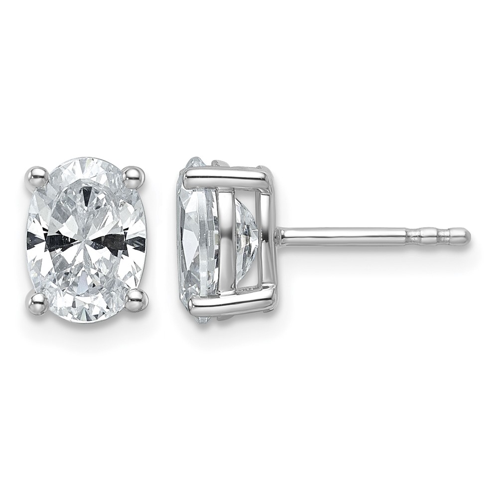 True Origin 14K White Gold 2 Carat Lab Grown Diamond VS+ F+ Oval Four Prong Heavy Weight Complete Stud Earrings