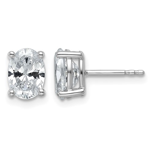 True Origin 14K White Gold 2 Carat Lab Grown Diamond VS+ F+ Oval Four Prong Heavy Weight Complete Stud Earrings