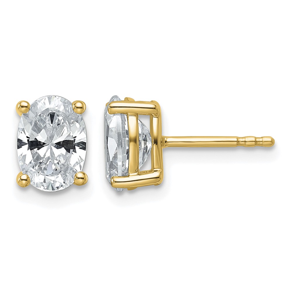 True Origin 14K Yellow Gold 2 Carat Lab Grown Diamond VS+ F+ Oval Four Prong Heavy Weight Complete Stud Earrings