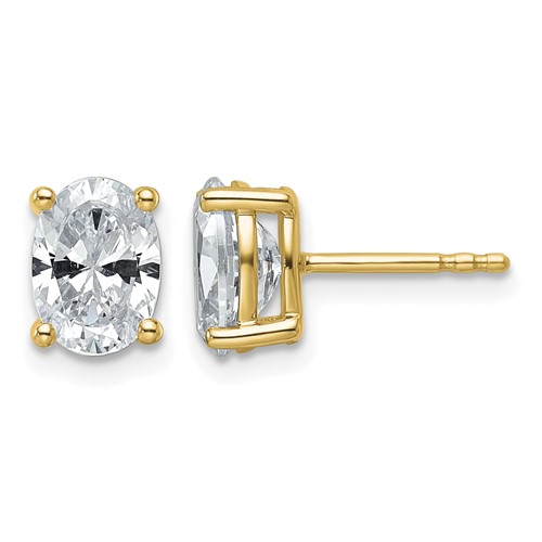 True Origin 14K Yellow Gold 2 Carat Lab Grown Diamond VS+ F+ Oval Four Prong Heavy Weight Complete Stud Earrings