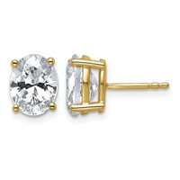 True Origin 14K Yellow Gold 3 Carat Lab Grown Diamond VS+ F+ Oval Four Prong Heavy Weight Complete Stud Earrings view 1
