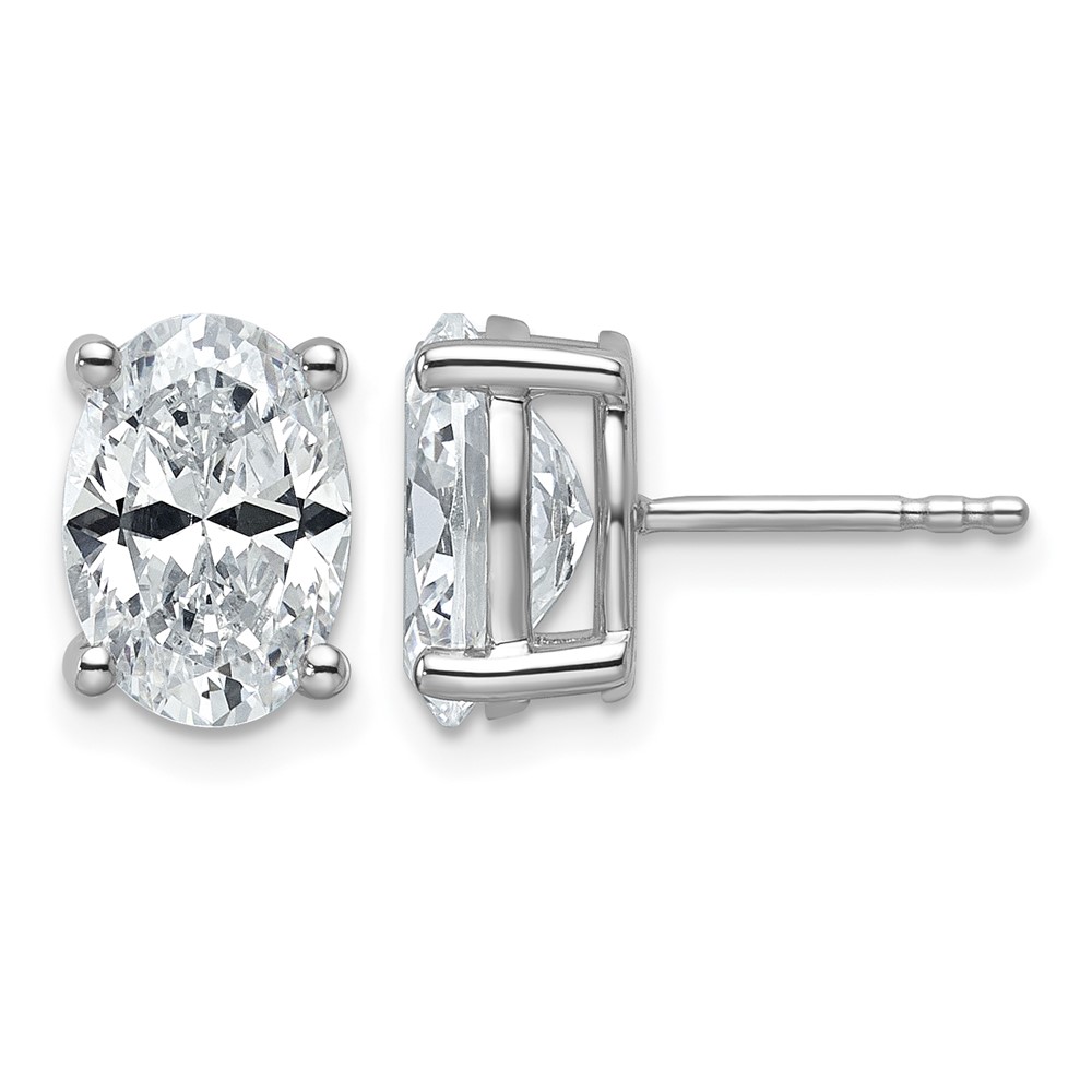 True Origin 14K White Gold 4 Carat Lab Grown Diamond VS+ F+ Oval Four Prong Heavy Weight Complete Stud Earrings